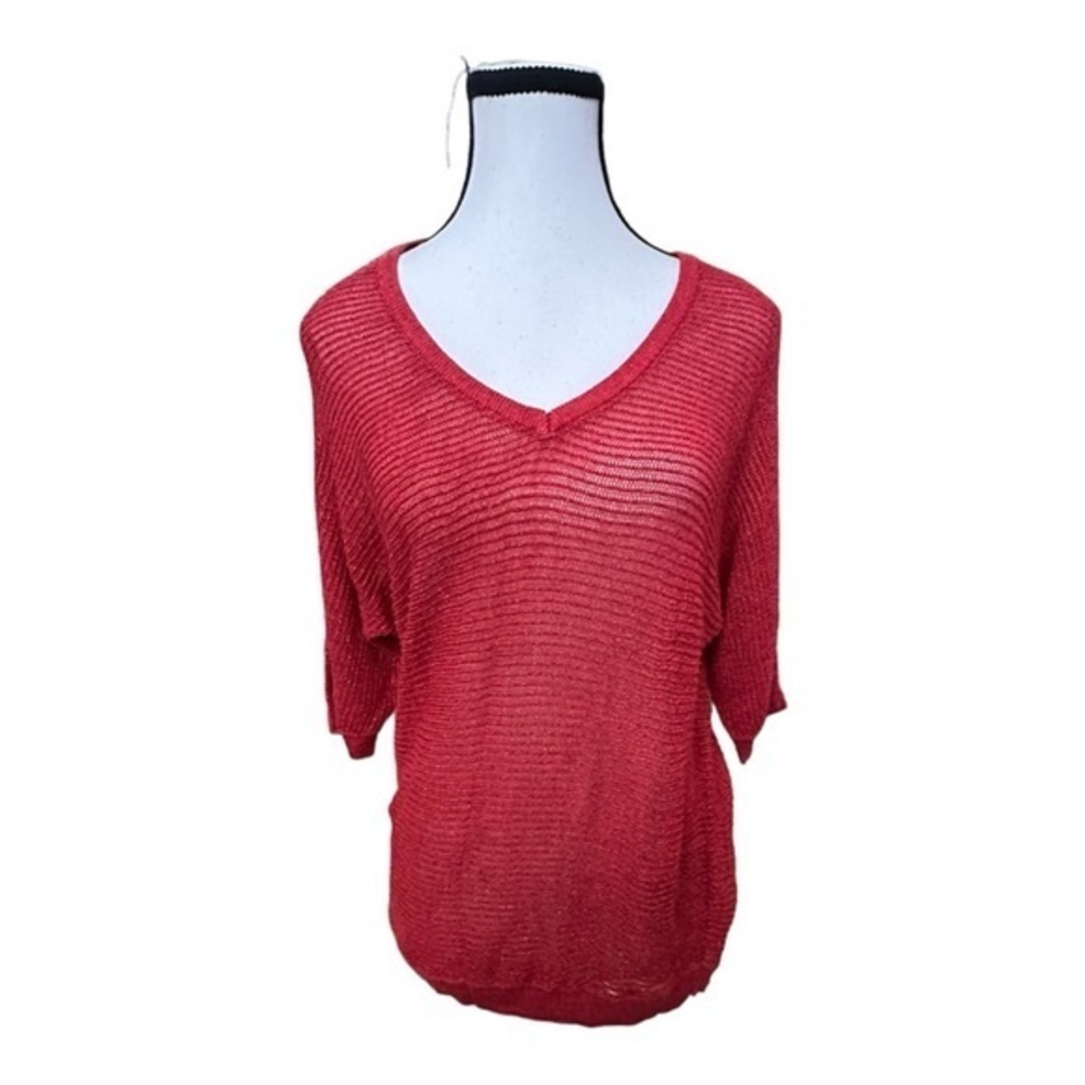 Women’s Vintage torrid 0 XL Red Open Weave Metallic V Neck Sweater 12 14